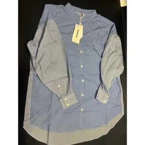 Thakoon NEW Striped Paneled Oversized Button Up‎ Shirt Blue White Size Small